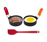 YUUTIAL Egg Rings for Frying 2Pack,Fried Egg Ring with Anti-Scald Folding Handle Silicone Spatulas,Stainless Steel Non Stick Egg Moulds for Frying Eggs Pancake Sandwiches Mini Burger (2)