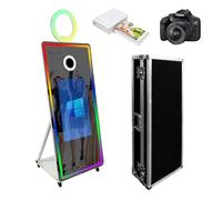 YuuuCooo 65" Magic Mirror Photo Booth with 32" Touch Screen, Portable Photo Booth with RGB Fill Light & Flight case for Weddings Parties Events (White, Photo Booth + Printer + Camera)