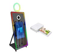 YuuuCooo 65" Magic Mirror Photo Booth with 32" Touch Screen, Portable Photo Booth with RGB Fill Light & Flight case for Weddings Parties Events (Black, Photo Booth + Printer)