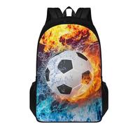 Yuuxorilu Fire Water Football School Bag for Boys Girls Casual Travel Backpack for Teenage Girls Boys Lightweight Rucksack Water Resistant Bookbag