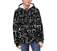 Yuuxorilu Math Equations Print Kids Zip Up Hoodies, Boys Athletic Sweatshirts with Kangaroo Pockets for Teen Girls Students 8-10Y
