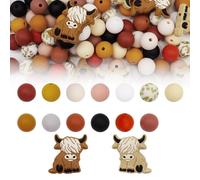 yuuzue 120Pcs Highland Cow Silicone Beads Animal Shaped Silicone Focal Beads Brown White Silicone Bracelet Beads Colorful Flat Round Spacer Beads for Jewelry Making DIY Necklaces Bracelet Keychain