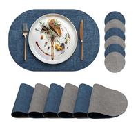 yuuzue Faux Leather Placemats Set of 6 with Matching Coasters, Dual Sided Oval Placemats, Waterproof Wipeable Heat Resistant Place Mats, Non-Slip PU Table Placemats for Dining Table Kitchen Parties