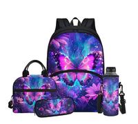 YUVAMAGIMO 17 Inch Backpack for Girls Girls with Lunch Box Pencil Case Cup Sleeve Portable, Purple Butterfly, One Size, Daypack Backpacks