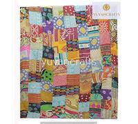 YUVANCRAFTS Indian Handmade Assorted Patchwork Kantha Single Size Traditional Twin Quilt Cotton Quilt Kantha Throw Gudari Blanket Bedspread