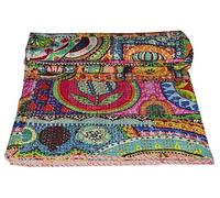 YUVANCRAFTS Indian Traditional Patch Work Kantha Quilt Multi Color Handmade Pure Cotton Kantha Quilt Blanket Bedspreads Throw (Queen Size)