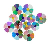 Yuvori Iridescent Flower Mosaic Tiles - 12pcs Mixed Sizes, 5-Petal Iridescent Mica Flowers with Center Beads for DIY Mosaic Art, Fairy Garden, Home Craft, Outdoor Decor (Iridescent Mixed Color)