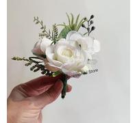 YUWEN 1Pcs White Boutonniere Wedding Corsage Flowers Artificial Red Rose Bracelet for Bridesmaid Men Buttonhole Guests Marriage Accessories