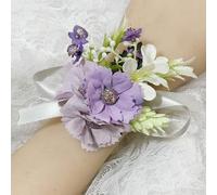 YUWEN 2Pcs Lilac Artifical Flowers Bracelet Flowers Wedding Boutonnieres Wrist Corsage Wedding Accessories