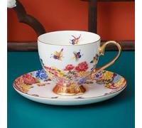 YUWEN Chinese Painted Bone China Coffee Cup Saucer Set Enamel Afternoon Tea Cup with Plate Spoon Ceramic Mug Party Drinkware