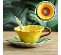 YUWEN Creative 3D Hand-painted Fusang Flower Sunflower Clivia Enamel Color Ceramic Coffee Tea Set Afternoon Tea Cup Plate