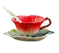 YUWEN Creative 3D Hand-painted Fusang Flower Sunflower Clivia Enamel Color Ceramic Coffee Tea Set Afternoon Tea Cup Plate