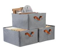 YUWHFEI Collapsible Storage Boxes, 3 pack Grey Storage Baskets for shelves with Handles, 41×32×20 cm, Fabric Wardrobe Storage Box with Metal Frame, Cube Storage Unit Boxes for Clothes, Toys