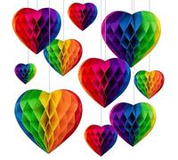 YUWJOOWEE 10 Pcs Rainbow Party Decorations, Rainbow Paper Honeycomb Balls, Colourful Party Decorations, Hanging Pride Decorations for Fiesta Party Wedding Valentine Birthday Infant Baptism (10in)