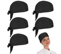 YUWJOOWEE 5 Pcs Unisex Chef Hats Bandana Chef Headwear Kitchen Hat Adjustable Chef Hat Pirate Hats Cotton Poly Headwear Unisex Cooking Black Professional Catering Bandana for Men Women