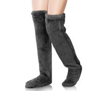 YUWJOOWEE Knee High Fuzzy Socks, Women's Unisex Adults Knee High Slippers, 1 Count Dark Grey, Size 26