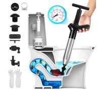 YUWJOOWEE Toilet Unblocker Heavy Duty,Sink Plungers for Unblocking with Visual Pressure Gauge, 10 Pairs Gloves and Multiple Dredging Tips for Floor Drains Sinks Toilets