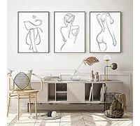 YUWONDESS Abstract One Line Drawing Wall Art Canvas Minimalistic Women Body Picture Black and White Décor Modern Womans Shape Prints on For Home Decor 12*16 Inch Unframed (12*16 Unframed)