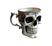 yuwqqoajv Rebellious Style Skull Coffee Mug Bold Halloween Mug Set for Daily Coffee Ceremonies Gothic Tea Set Resin Skull, A, Without Plates