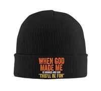 YUWTTDG Knitted Beanie Hats When God Made Me He Grinned Humorous Funny Sarcastic Saying Men Women Autumn Warm Soft Bonnets Stretchy Soft Holiday or Birthday Gifts