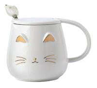 Yuwu Cat Mug Cute Coffee Mug gifts for cat lovers Ceramic Cup, Novelty Mug with Lid and Stainless Steel Spoon, Christmas Birthday Gifts Present for kids Women Girls (White)