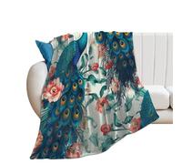 YUXBVKRS Beautiful Peacock Flowers Blanket 76×100 cm, Soft Cozy Flannel Printed Throw Blanket for Couch Bed Home Decor