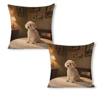 YUXBVKRS Bichon Frise at Home Printed Cushion Covers 18x18 Inch Linen Pillow Covers Modern Throw Pillow Cases for Sofa Decorations Outdoor Garden Easter Summer Party Home