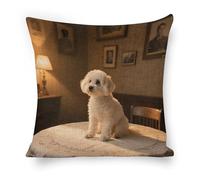 YUXBVKRS Bichon Frise at Home Printed Cushion Covers 18x18 Inch Linen Pillow Covers Modern Throw Pillow Cases for Sofa Decorations Outdoor Garden Easter Summer Party Home