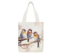 YUXBVKRS Birds Resting on Tree Branch Canvas Tote Bag with Zipper Pocket, Double-Sided Print Shoulder Bag for Women