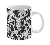 YUXBVKRS Black and White Cowm Print Mug 11 Oz | Ceramic Mug with Handle, Cute Novelty Coffee Cup for Home, Office, and Tea Breaks, Her Or Him
