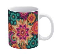 YUXBVKRS Boho Mandala Colorful Flowers Print Mug 11 Oz | Ceramic Mug with Handle, Cute Novelty Coffee Cup for Home, Office, and Tea Breaks, Her Or Him