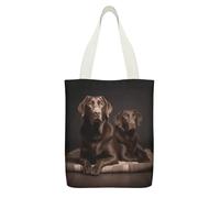YUXBVKRS Brown Labrador Retriever Canvas Tote Bag with Zipper Pocket, Double-Sided Print Shoulder Bag for Women