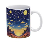 YUXBVKRS Celestial Dusk Scene Print Mug 11 Oz | Ceramic Mug with Handle, Cute Novelty Coffee Cup for Home, Office, and Tea Breaks, Her Or Him