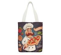 YUXBVKRS Chef Pizza Canvas Tote Bag with Zipper Pocket, Double-Sided Print Shoulder Bag for Women