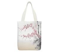 YUXBVKRS Cherry Blossoms Tree Canvas Tote Bag with Zipper Pocket, Double-Sided Print Shoulder Bag for Women