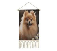 YUXBVKRS Cotton And Linen Hanging Poster, Vertical Wall Hanging Scroll Painting, Tapestry with Tassel, Pomeranian Dog Wall Art Decor for Bedroom Living Room Dorm Hall Hallway 25x50 CM