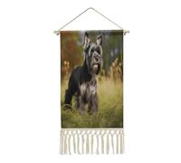 YUXBVKRS Cotton And Linen Hanging Poster, Vertical Wall Hanging Scroll Painting, Tapestry with Tassel, Schnauzer Dog on The Grass Wall Art Decor for Bedroom Living Room Dorm Hall Hallway 25x50 CM