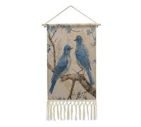 YUXBVKRS Cotton And Linen Hanging Poster, Vertical Wall Hanging Scroll Painting, Tapestry with Tassel, Bluebird on The Branch Wall Art Decor for Bedroom Living Room Dorm Hall Hallway 25x50 CM
