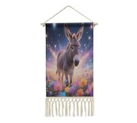 YUXBVKRS Cotton And Linen Hanging Poster, Vertical Wall Hanging Scroll Painting, Tapestry with Tassel, Donkey in Magic Blooms Wall Art Decor for Bedroom Living Room Dorm Hall Hallway 25x50 CM