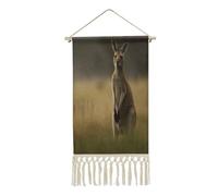 YUXBVKRS Cotton And Linen Hanging Poster, Vertical Wall Hanging Scroll Painting, Tapestry with Tassel, Kangaroo Standing on The Grass Wall Art Decor for Bedroom Living Room Dorm Hall Hallway 25x50 CM