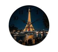 YUXBVKRS Eiffel Tower Wall Clocks Battery Operated 12 Inch | Wooden, Non Ticking, Round Modern Silent Wall Clock for Living Room Office School Bedroom Kitchen Decor