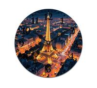 YUXBVKRS Eiffel Tower Wall Clocks Battery Operated 13.4 Inch | Wooden, Non Ticking, Round Modern Silent Wall Clock for Living Room Office School Bedroom Kitchen Decor