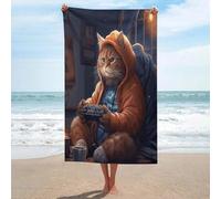 YUXBVKRS Fat Cat Playing Games Print Beach Towel Large Lightweight Soft Absorbent Bath Towel for Men Women Girls Travel Sports Shower Sand Free Towels 130x80cm