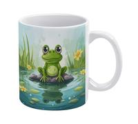 YUXBVKRS Frog in A Pond Print Mug 11 Oz | Ceramic Mug with Handle, Cute Novelty Coffee Cup for Home, Office, and Tea Breaks, Her Or Him