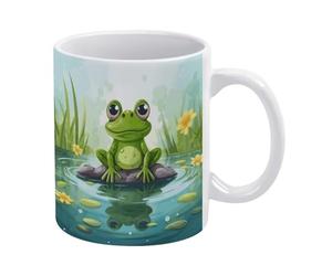YUXBVKRS Frog in A Pond Print Mug 11 Oz | Ceramic Mug with Handle, Cute Novelty Coffee Cup for Home, Office, and Tea Breaks, Her Or Him