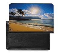 YUXBVKRS Hawaii Beach Print Passport Holder for Travel | Cute Passport Cover, PU Travel Document Holder for Men Women