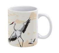 YUXBVKRS Japanese Crane Print Mug 11 Oz | Ceramic Mug with Handle, Cute Novelty Coffee Cup for Home, Office, and Tea Breaks, Her Or Him