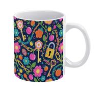 YUXBVKRS Key Pattern Print Mug 11 Oz | Ceramic Mug with Handle, Cute Novelty Coffee Cup for Home, Office, and Tea Breaks, Her Or Him