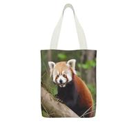 YUXBVKRS Little Red Panda Canvas Tote Bag with Zipper Pocket, Double-Sided Print Shoulder Bag for Women