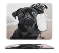 YUXBVKRS Mouse Pad with Stitched Edge, Rubber Small Mouse Mat, Black Pug Dog Printing, 9.8"x11.8" Inches, Waterproof & Portable for Office, Gaming, Study